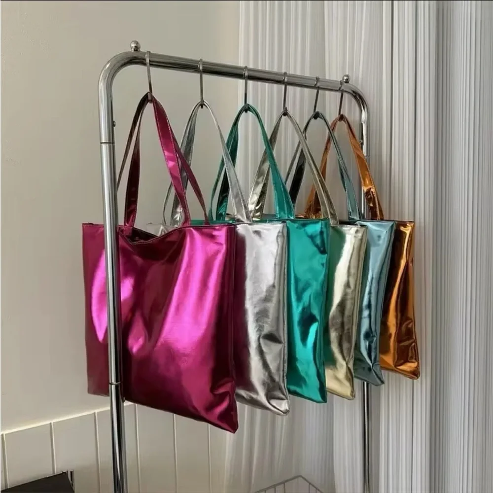 Metallic/ Shiny Shoulder Bag/ Shopping Tote  | Green/Rose Red/ Gold | NEW!💚💓💛